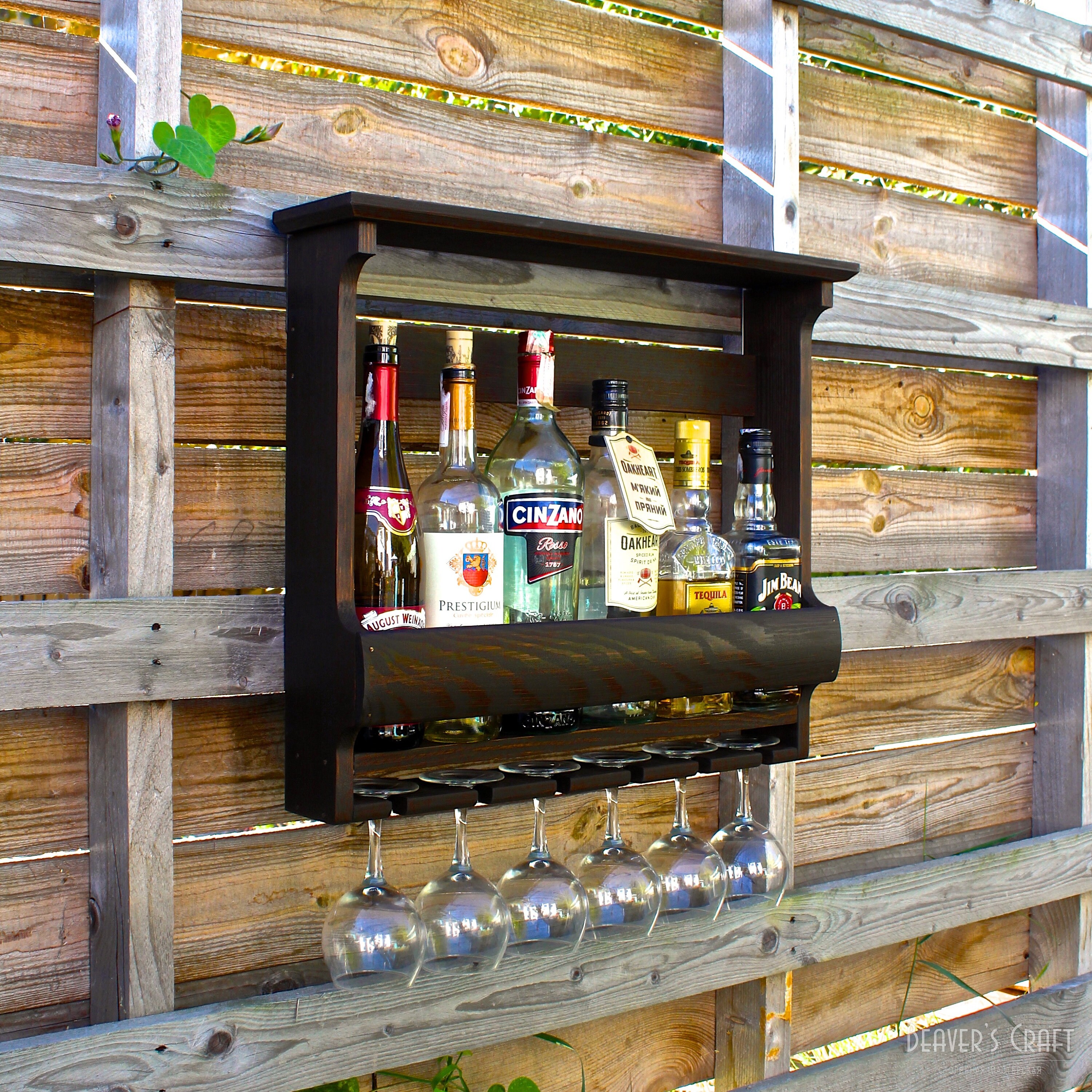 Wooden Bottles Holder Mini Bar / Wine Shelf With Glass Holder Etsy