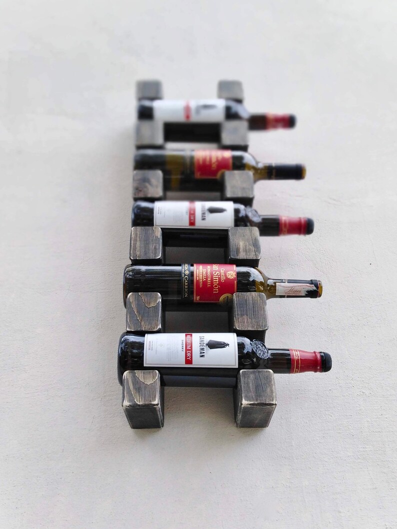 Solid Wood Hanging Wine Rack for 5 Bottles / Wall Mounted Etsy