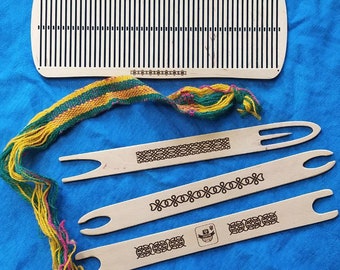 L'art du tissage à la main, coffret cadeau de métiers à tisser à lisses rigides. Kit de démarrage personnalisé, tissage de lanières, tissage de bandes, planche à tisser + navette