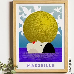 Marseille poster, under the Marseille sun, sea poster, Marseille art print, original Marseille creation, no AI, wall decoration