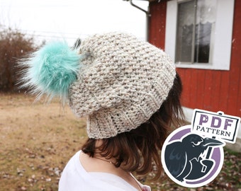 HAT EXTRA TURBO 3000 Crochet Pattern, toque, stocking hat, pdf pattern, digital download, fur pom pom