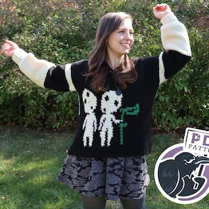 Forest Spirits Sweater crochet pattern, tapestry crochet, kodama, crochet chart, pullover, oversized, drop sleeve, pdf, digital download