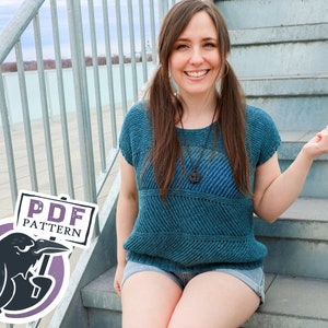 Playful Breeze Tee Knitting Pattern: Turkish Rib Lace Knit Top (PDF)