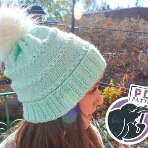 Patrón de tejido Lizette Beanie, toque, gorro, gorro de media, pompón, descarga digital, pdf, tutorial