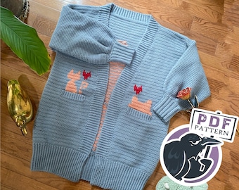 Auggie Catigan Crochet Pattern, cardigan, sweater, jumper, cardigan tutorial, cat cardigan, kitty, kitten, cat, pdf, digital download