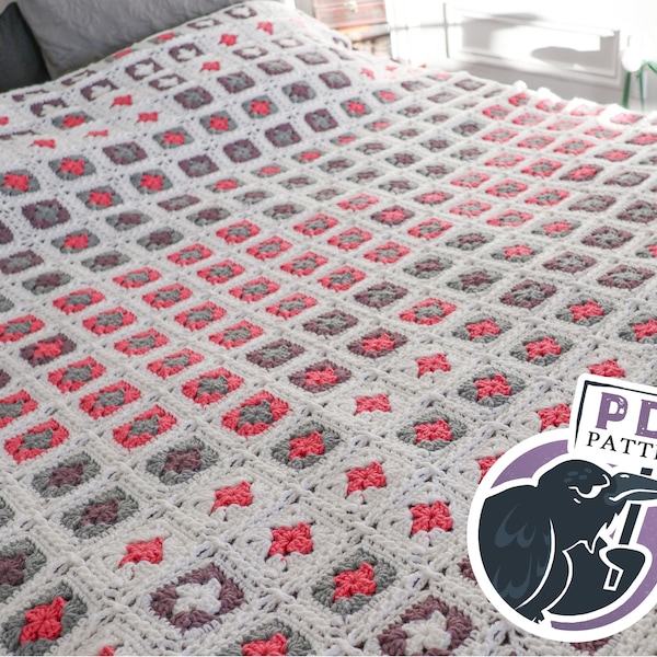 Adding Up Memories Temperature Blanket Crochet Pattern, Queen Sized bed spread, granny squares, heirloom, quilt, digital download, pdf