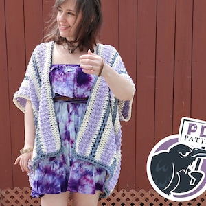 Wisteria Drops Kimono Crochet pattern, summer cardigan, poncho, bathing suit coverup, pdf, digital download image 1