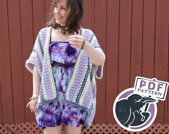 Wisteria Drops Kimono Crochet pattern, summer cardigan, poncho, bathing suit coverup, pdf, digital download