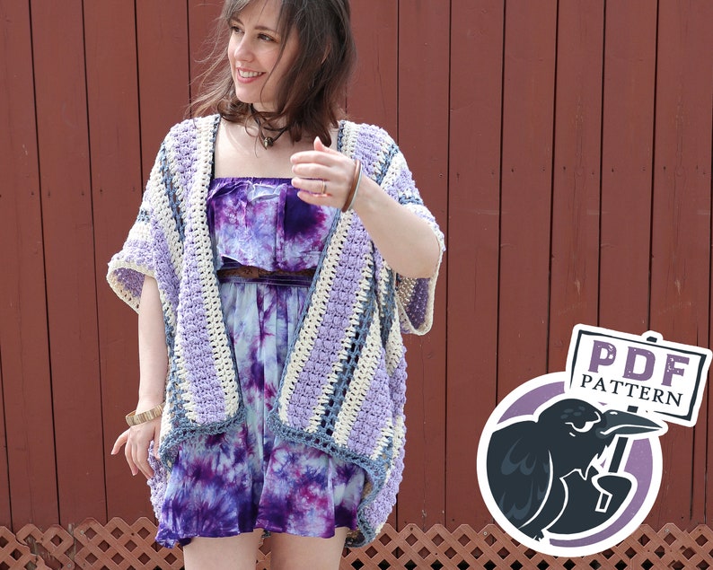 Wisteria Drops Kimono Crochet pattern, summer cardigan, poncho, bathing suit coverup, pdf, digital download image 1