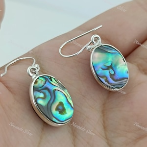 Abalone Shell Earrings, 925 Sterling Silver handmade Dangle Earrings, Natural Abalone Silver Jewelry, Blue Paua Shell Earrings, Gift for her