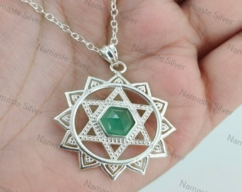 Heart Chakra Necklace, 925 Sterling Silver Handmade Pendant, Natural Aventurine Gemstone Anahata Chakra Jewelry, Meditation Healing Gift