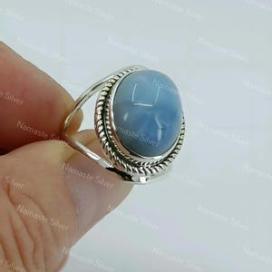 Owyhee Blue Opal Ring, 925 Sterling Silver Handmade Statement Promise Ring, Natural Owyhee Opal Oval Gemstone Jewelry, Boho Gift for her