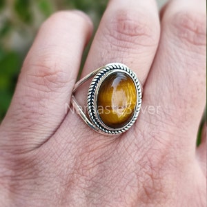 925 Sterling Silver Tiger Eye Ring Size US 5 Tiger Eye Stone Gemstone Statement Ring Gift Jewellery For Girl Women