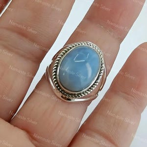 Owyhee Blue Opal Ring, 925 Sterling Silver Handmade Statement Promise Ring, Natural Owyhee Opal Oval Gemstone Jewelry, Boho Gift for her