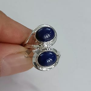 Lapis Lazuli Ring, 925 Sterling Silver Promise Ring, Blue Lapis Dual Gemstone Oval Handmade Boho Jewelry, September Birthstone, Gift for her
