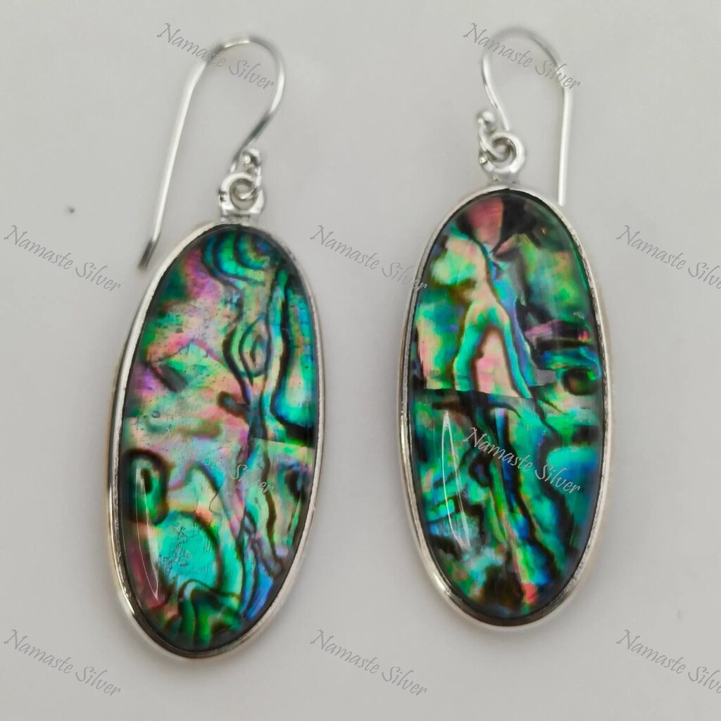 Silverly Orecchini Pendenti In Argento 925 Con Abalone A Goccia - Confezione Regalo Con Panno Lucidante