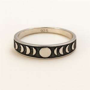 Mondphase Ring aus 925 Sterling Silber – Himmlischer Mond Schmuck für Frauen – Handgemachter Wicca Boho Ring – Mystische Mondphasen Geschenk für Ihre Mutter