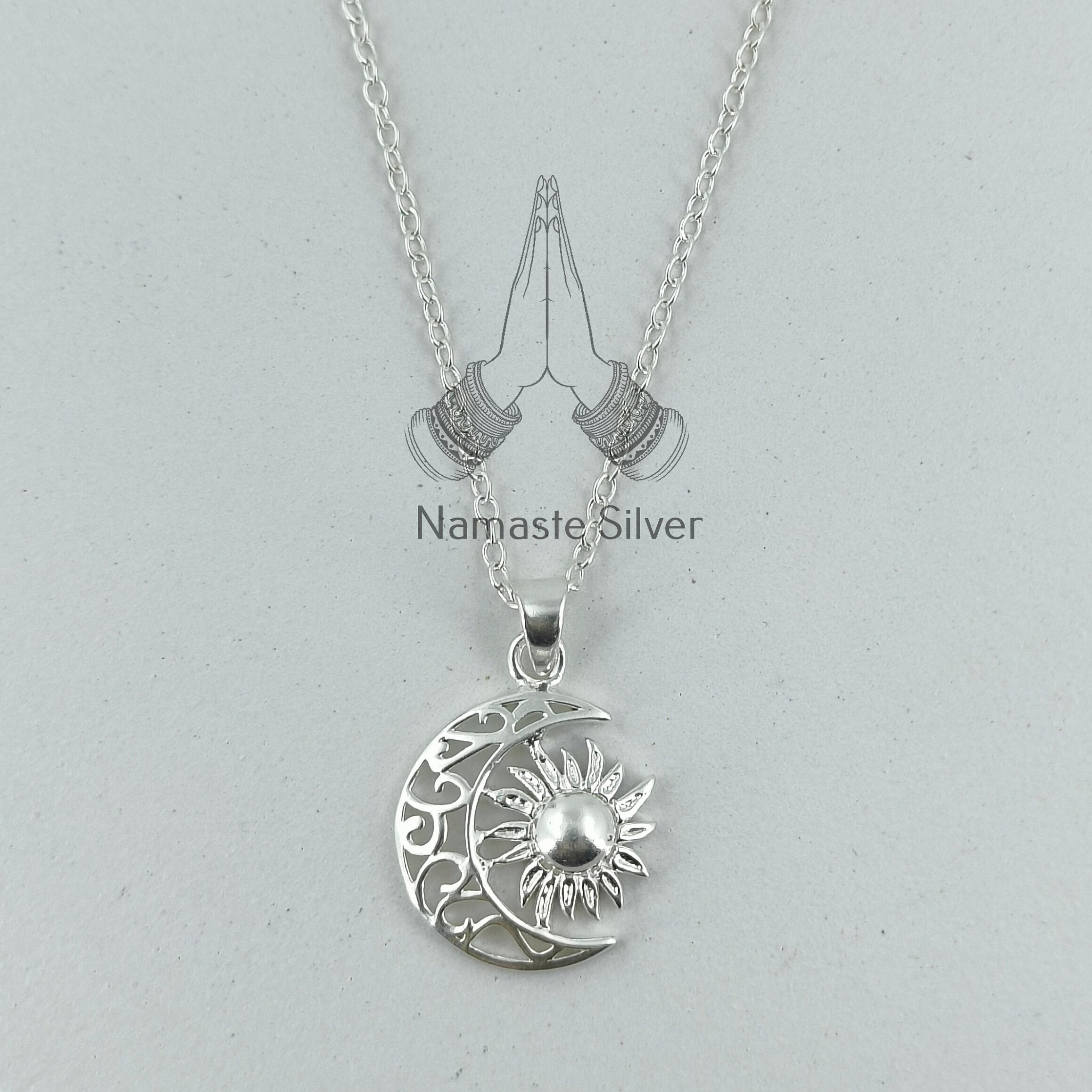 Sun Moon Necklace, 925 Sterling Silver Pendant Chain Sun Moon Necklace, 925 Sterling Silver Pendant Chain