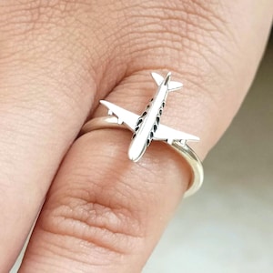Airplane Ring, 925 Sterling Silver Promise Aviation Ring, Handmade Dainty Aeroplane Jewelry, Gift for Airport Staff, Pilots, Air hostage