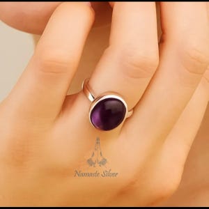 Amethyst Ring, 925 Sterling Silver Promise Ring, Gift for her, Natural Purple Amethyst Oval Gemstone Handmade Jewelry, February Birthstone