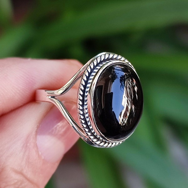 Black Onyx Oval Sterling Silver Handmade Women Ring Boho Gemstone Jewelry Gift for Her Wedding Birthday Anniversary Christmas Valentine