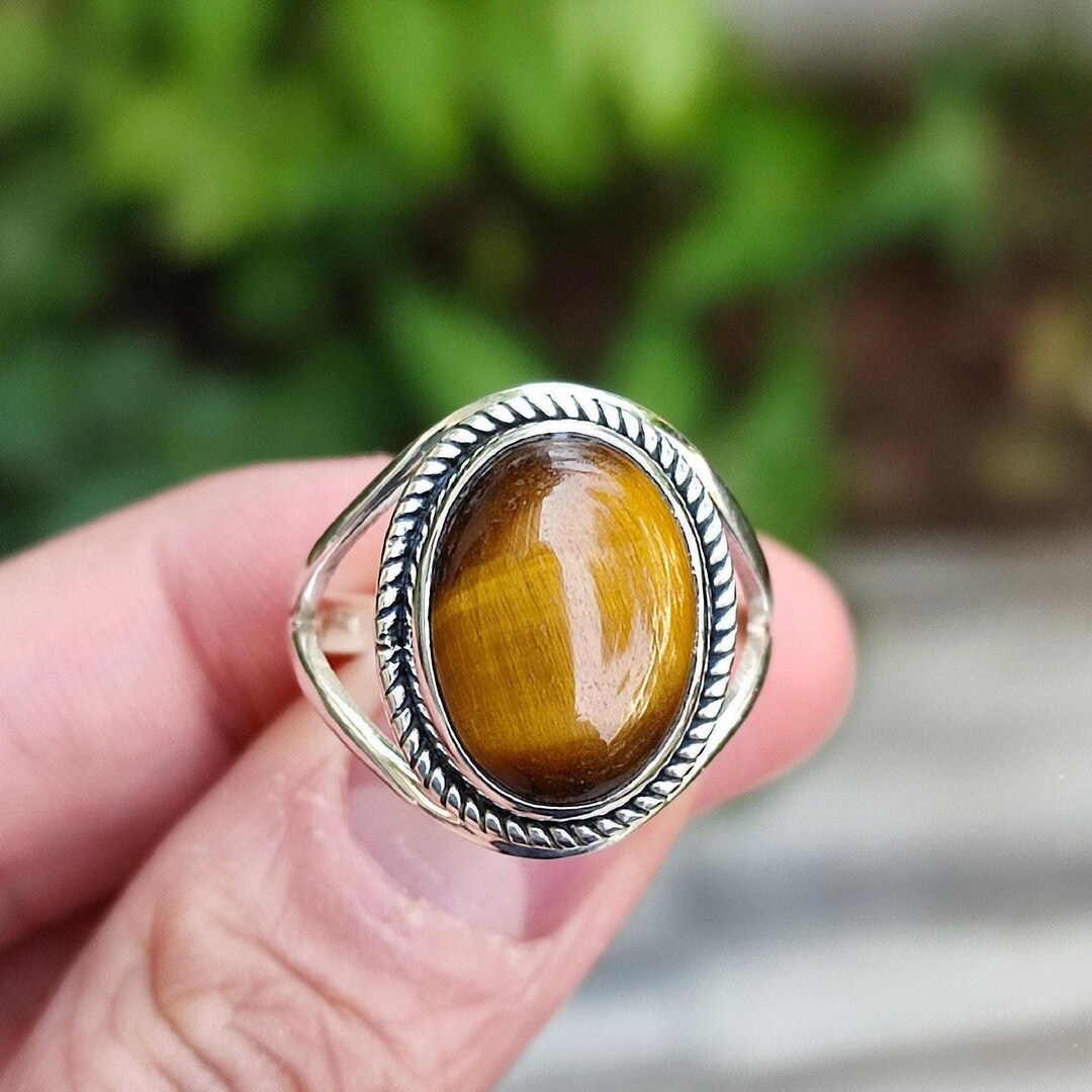 TIGER EYE STONE RING-SILVER925-タイガーアイリング Tigers Eye Ring 925 Sterling Silver Oval Gemstone Handmade Jewelry