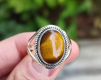 Tigers Eye Ring 925 Sterling Silver Oval Gemstone Handmade Jewelry