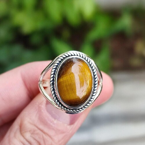 Tigers Eye Ring 925 Sterling Silver Oval Gemstone Handmade Jewelry