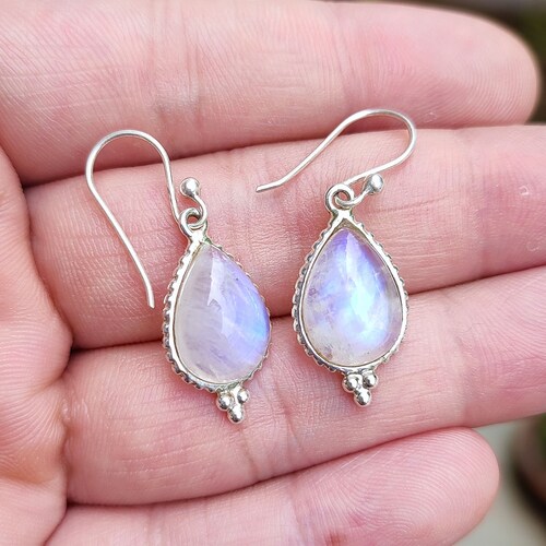 Silver Rainbow Moonstone Drop Earrings Moonstone Bridal Etsy Australia