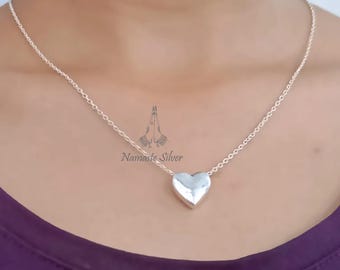 Heart Necklace, 925 Sterling Silver Heart Pendant, Handmade Dainty Heart  Minimalist Jewelry, Elegant Cute Heart Necklace, Love Gift For Her