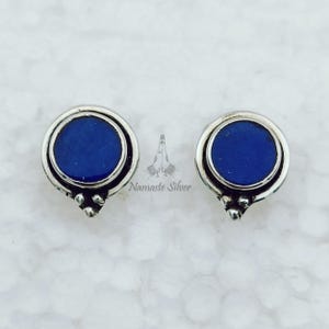 Lapis Lazuli Stud Earrings, 925 Sterling Silver Stud Post, Natural Blue Round Gemstone Handmade Jewelry, September Birthstone, Gift for her