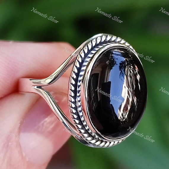 Natürlicher Schwarzer Onyx Ring Handgemachter Edelstein Ring