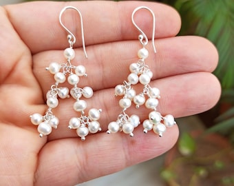 Freshwater Pearl Earrings, Dangle Drop Earrings, Pearl Earrings, Sterling Silver Earrings, Handmade Earrings, Bridal Earrings, Gift for her