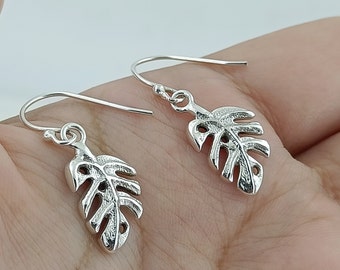 Pendientes colgantes hechos a mano de plata de ley 925 con hoja de Monstera, regalo de joyería Boho para su cumpleaños, aniversario, boda, Navidad, Día de San Valentín