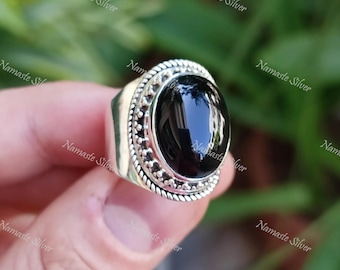 Handmade Oval Black Onyx Ring, 925 Sterling Silver, July Birthstone