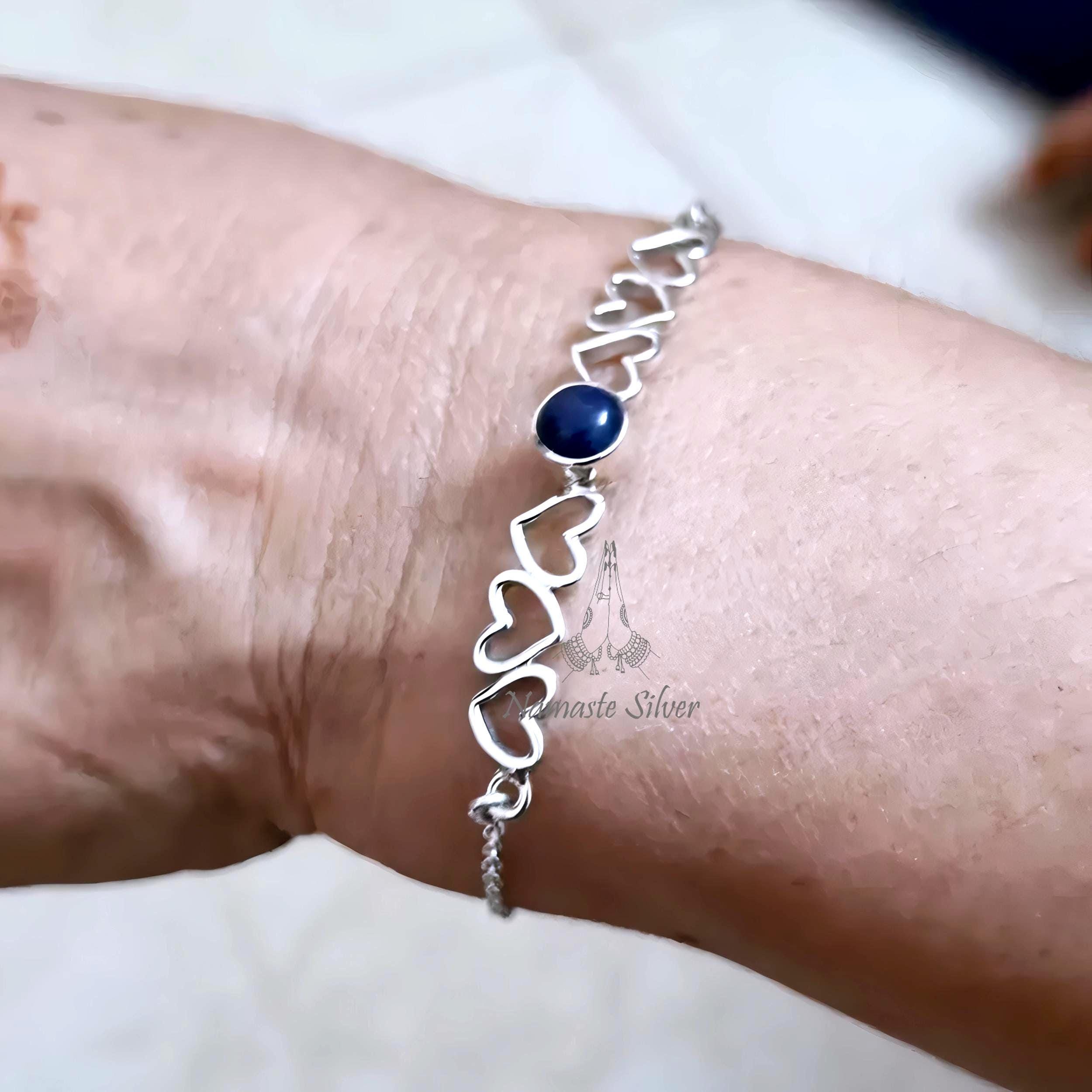 ラピスラズリブレスレット 925スターリングシルバー ハート 宝石 