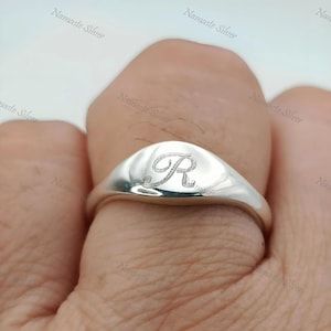 Custom Initial Ring, 925 Sterling Silver Personalized Alphabet Handmade Jewelry