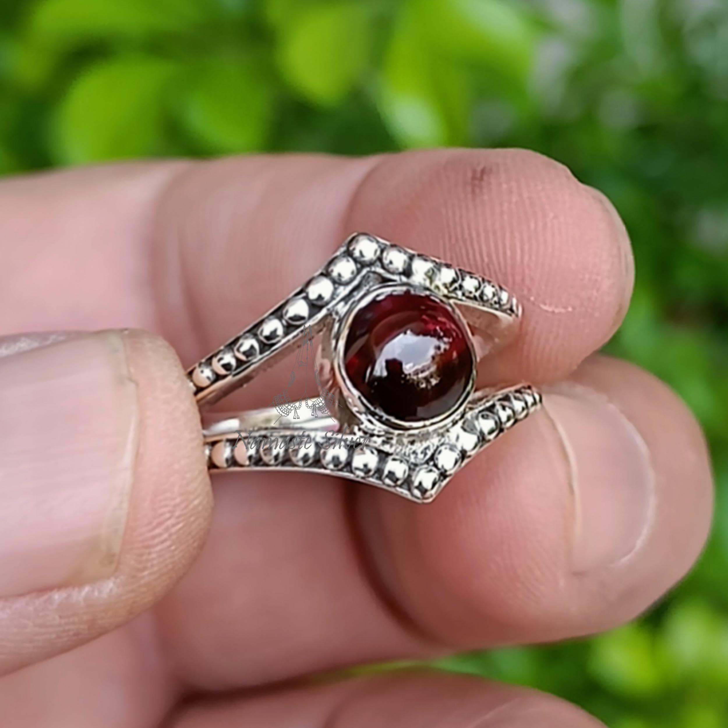 ガーネットリング 925スターリングシルバー：ハンドメイドブラウン 