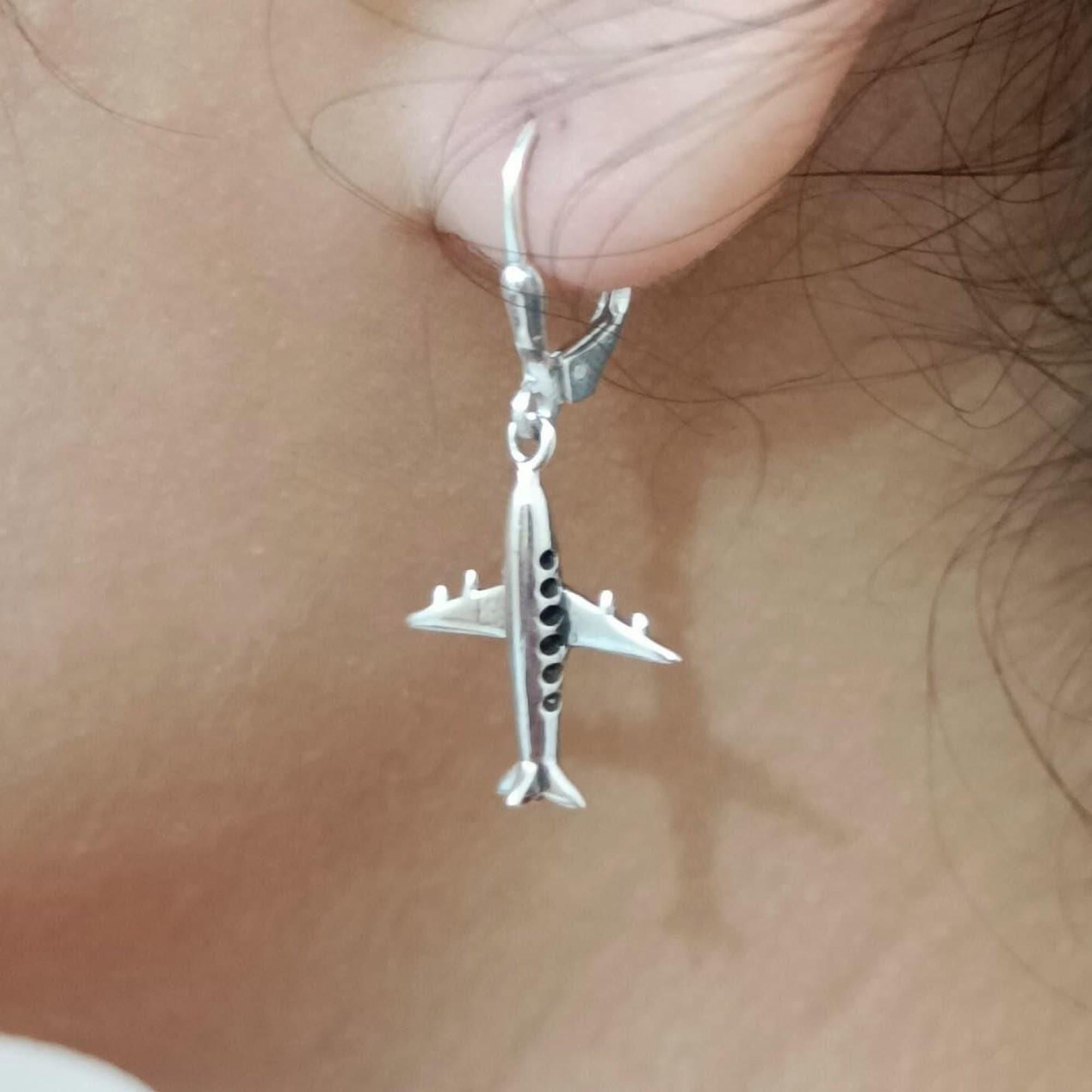 Orecchini a forma di aereo, pendenti in argento sterling 925, fatti a mano, gioielli a forma di aereo - Italia