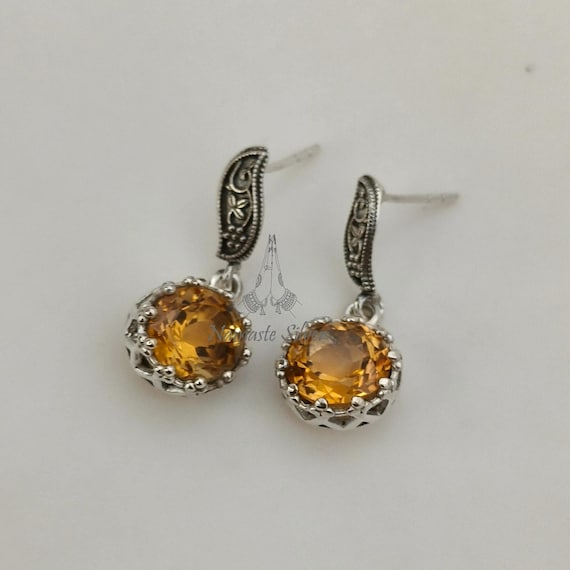 Orecchini A Perno In Argento Sterling Con Citrino CZ 4mm – Pietra Portafortuna, Confezione Regalo - 3