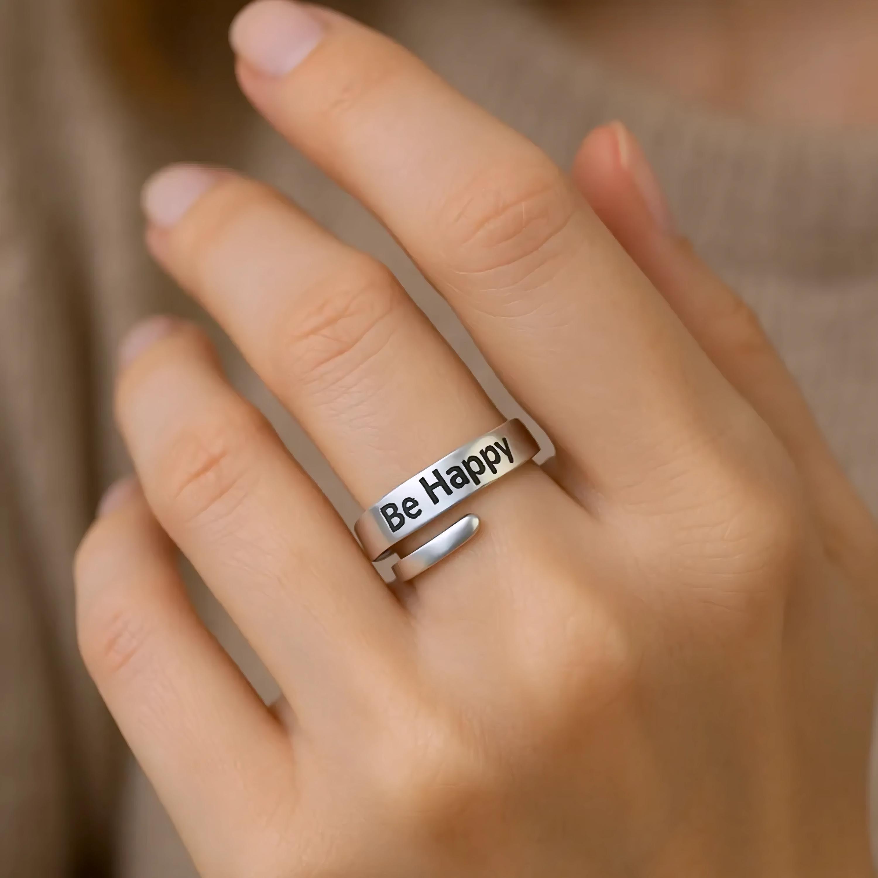 Sterling Silver Be Happy Ring, Adjustable Motivational Jewelry - Etsy