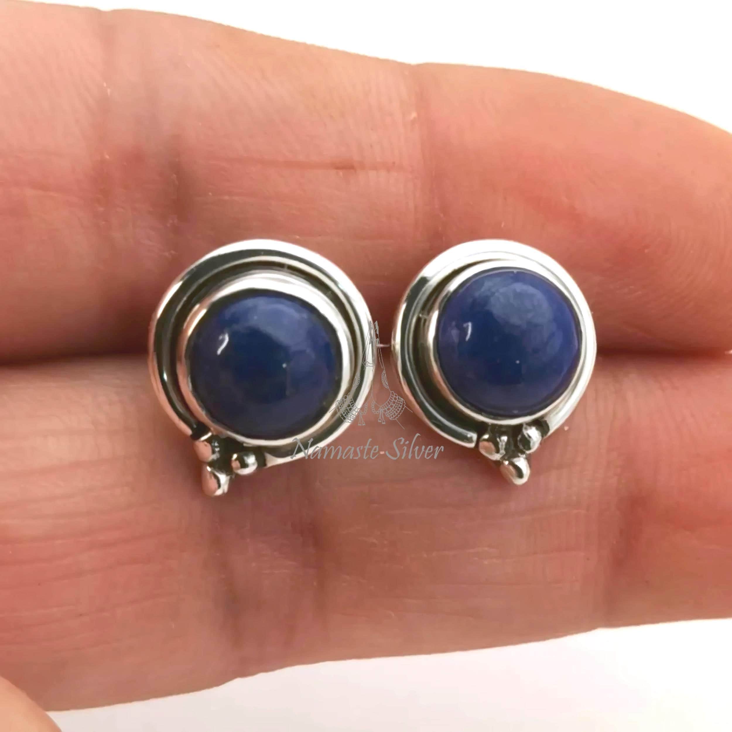 ラピスラズリスタッドピアス、925スターリングシルバー、ハンドメイド9