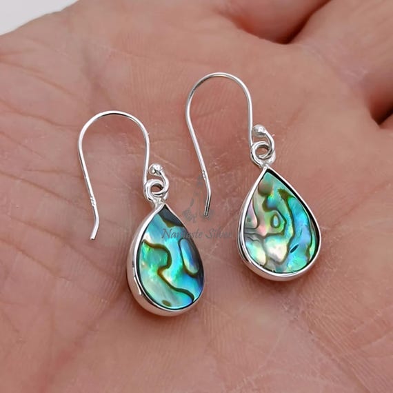 Orecchini Pendenti In Argento Sterling 925 Con Conchiglia Abalone – Lunghi 4 Cm – Fatto A Mano
