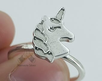 Rainbow Unicorn Sterling Silver Ring, Handmade Jewelry for Kids