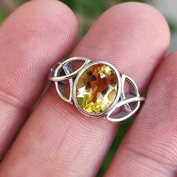Citrine Celtic Knot Ring, 925 Sterling Silver Promise Ring, Natural Yellow  Gemstone Oval Handmade Jewelry, November Birthstone, Gift for Her