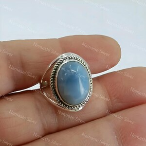 Owyhee Blue Opal Ring, 925 Sterling Silver Handmade Statement Promise Ring, Natural Owyhee Opal Oval Gemstone Jewelry, Boho Gift for her