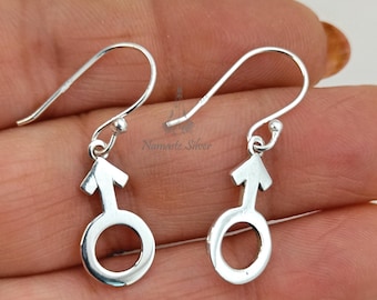 Male Symbol Earrings 925 Sterling Silver: Handmade LGBTQ Pride Dangle Jewelry