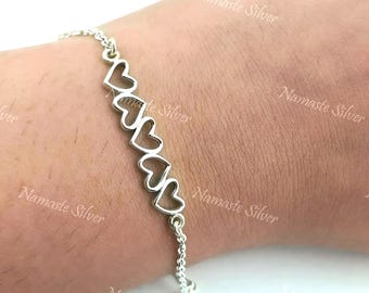 SILVER925 HEART MOTIF BRACELET/シルバー/ブレス Heart to Heart Bracelet, 925 Sterling Silver Bracelet