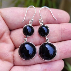 Black Onyx Earrings, 925 Sterling Silver Dangle Earrings, Natural Black Dual Gemstone Handmade Jewelry, July Birthstone, Gift for her