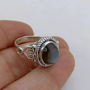 Gray Moonstone Ring, 925 Sterling Silver Statement Promise Ring, Natural Gray Moonstone Oval Gemstone Handmade Jewelry, Unique Gift For Her